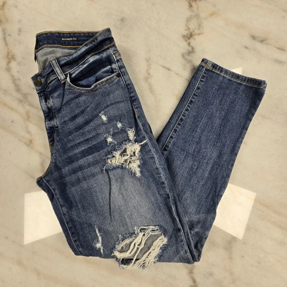 Judy Blue Boyfriend Jeans 11/30 Blue Distressed Ripped Denim Casual‎ Streetwear